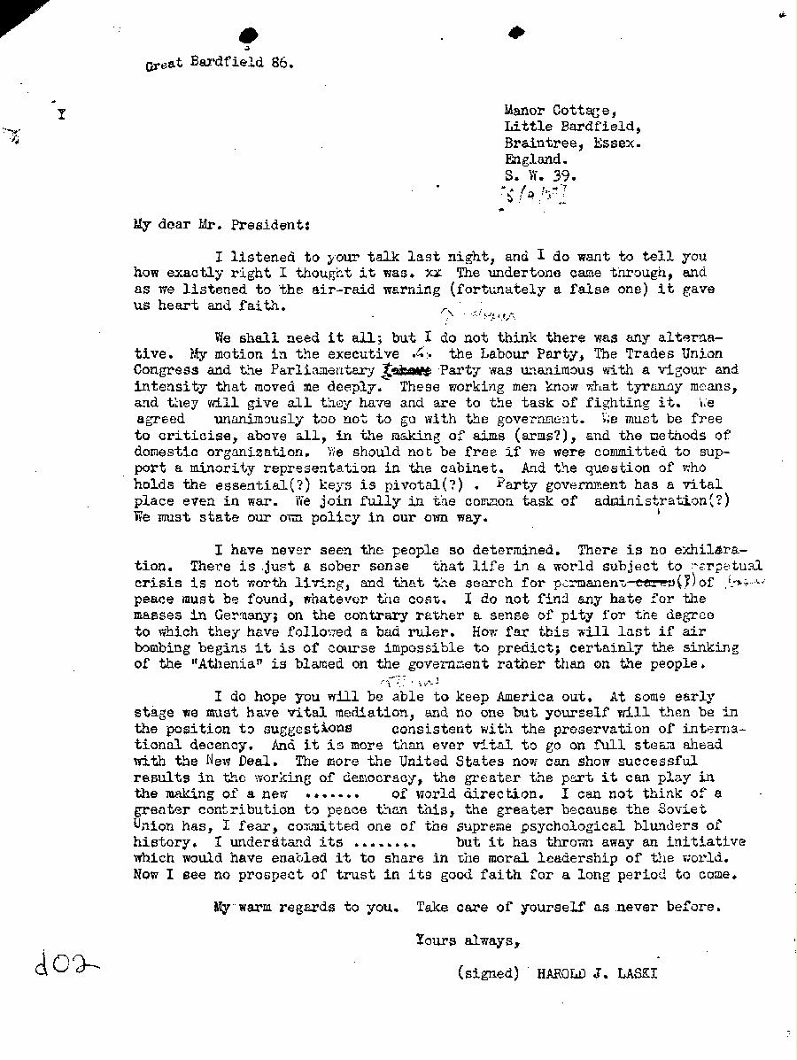 [a345d02.jpg] - Harold Laski --> F.D.R (Typed)