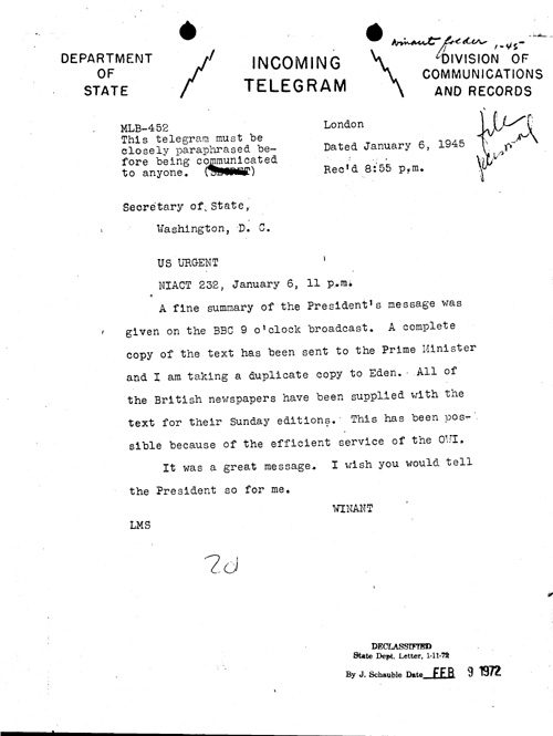 [a352z01.jpg] - Winant --> Sec. of State 1/6/45