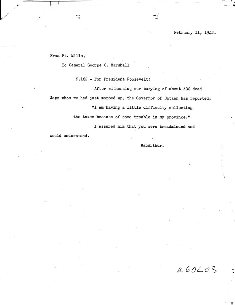 [a60l03.jpg] - MacArthur to General Marshall 2/11/42