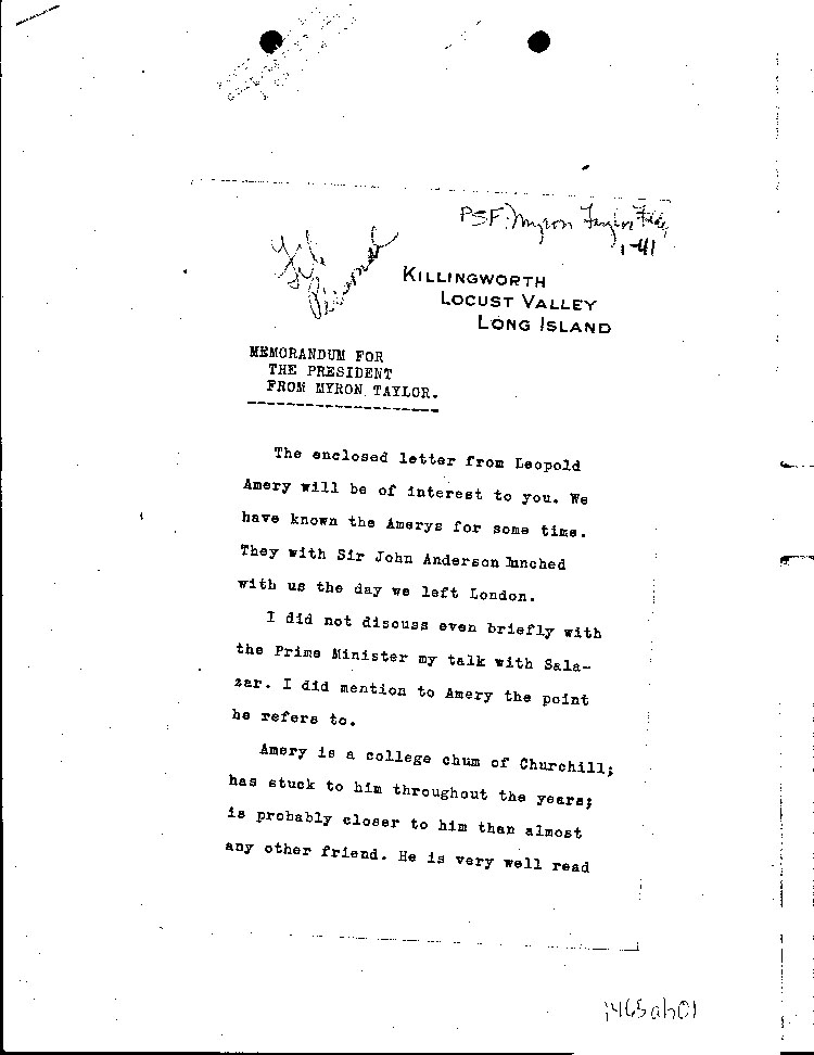 [a465ah01.jpg] - Memorandum for FDR from Taylor 11/1/41