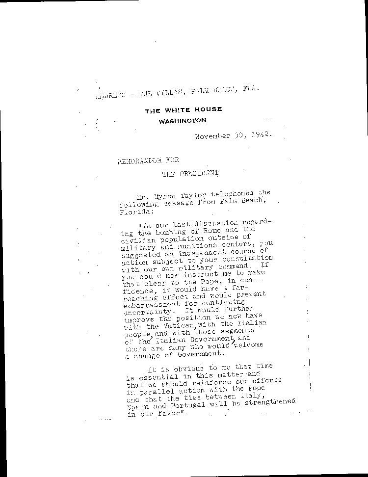 [a466ab03.jpg] - memo for F.D.R. dealing w/ M.Taylor 11/30/42