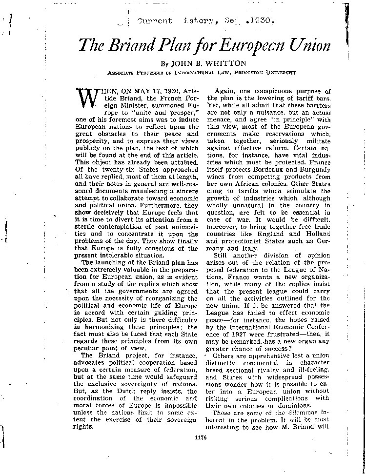 [a466b20.jpg] - memo 1930 re: Briand Plan for European Union