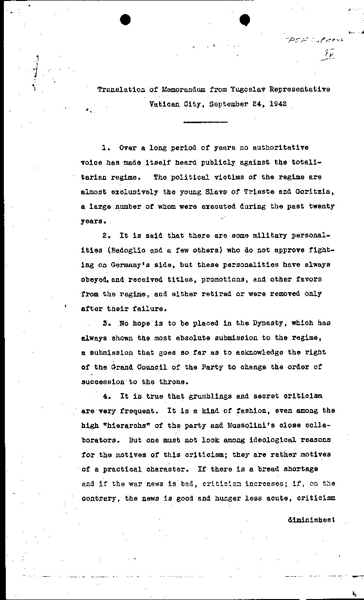 [a466m01.jpg] - translation of memo from Yugoslav rep. Vatican Cty 9/24/42