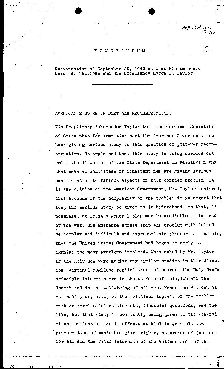 [a466o02.jpg] - memo of conversation of Cardinal Maglione & Taylor 9/25/42