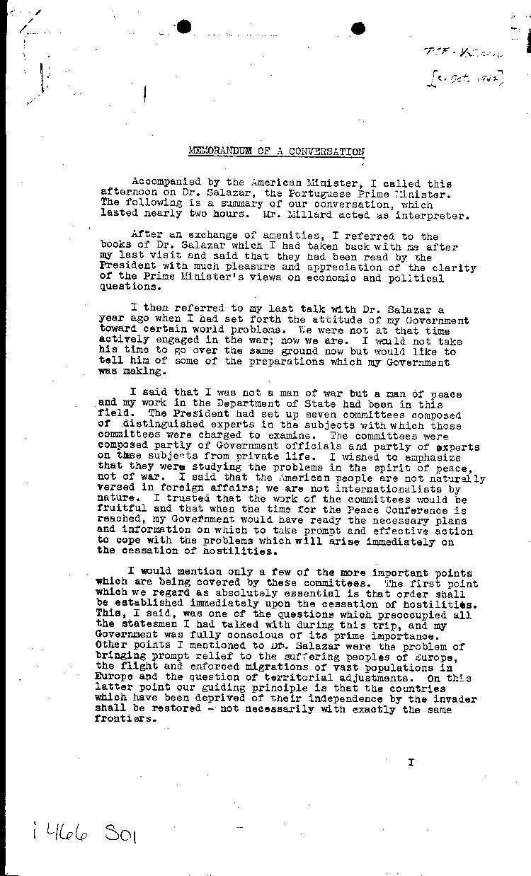 [a466s01.jpg] - memo of conversation b/tw Portug. PM & M.Taylor 10/42