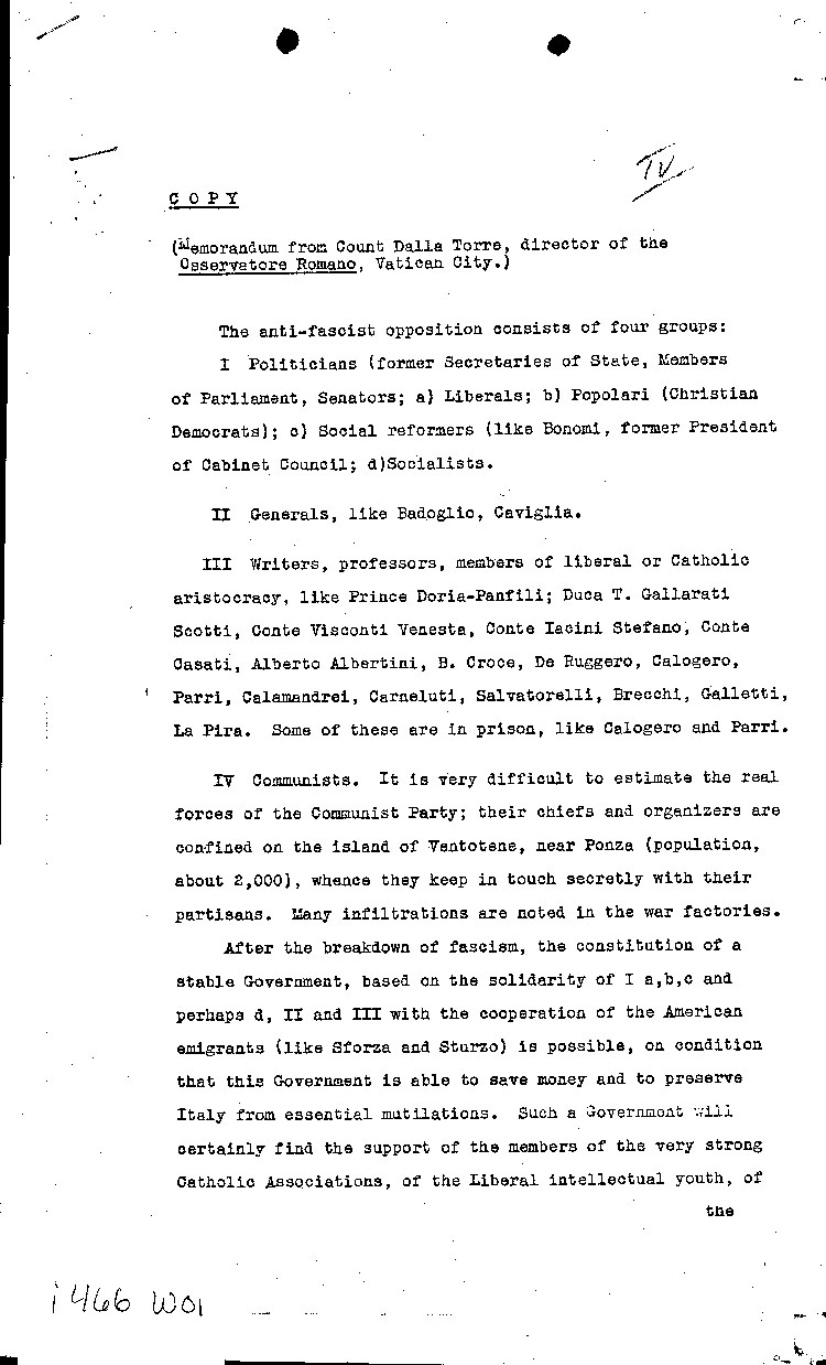 [a466w01.jpg] - memo from Count Dalla Torre, Vatican City