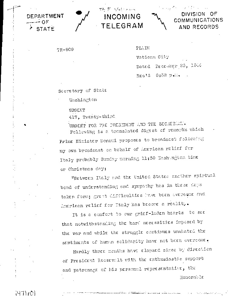 [a471r01.jpg] - Taylor-->F.D.R. & Sec. of State 12/23/44