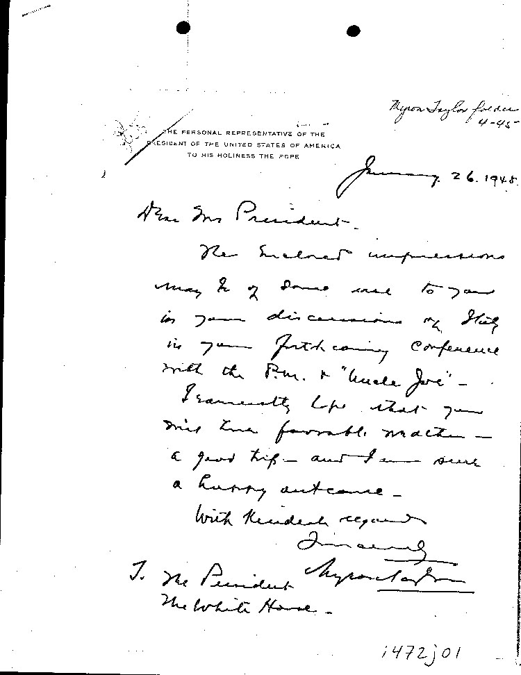 [a472j01.jpg] - handwritten letter from Taylor to FDR 1/26/45