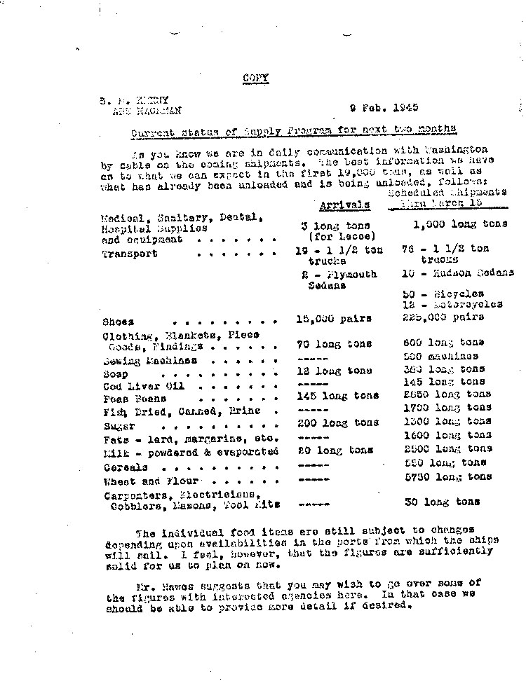 [a473c05.jpg] - chart:Current Status of supply program for next 2 months 2/9/45