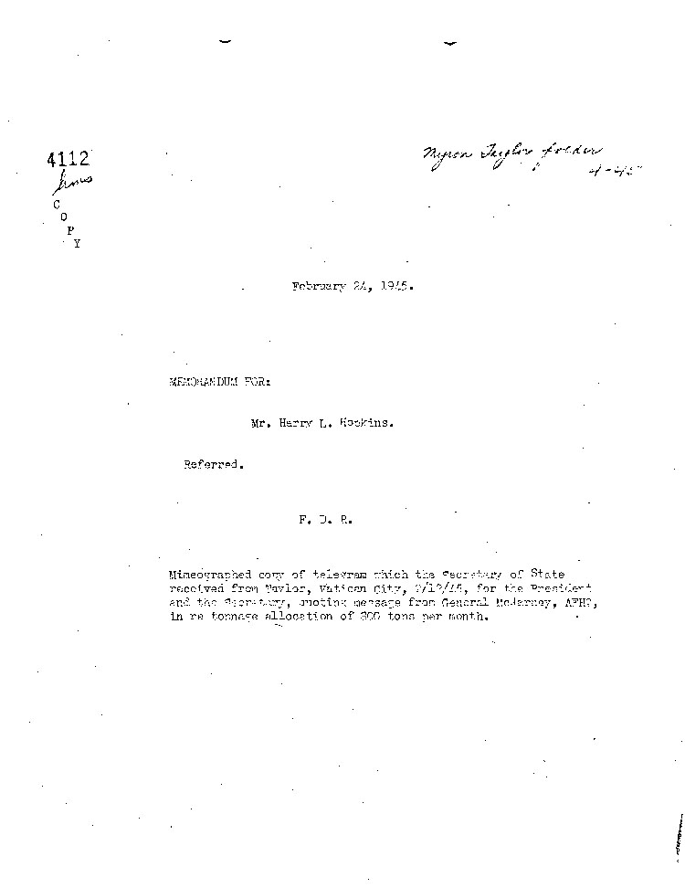 [a473j01.jpg] - F.D.R. --> Harry Hopkins, memo 2/24/45