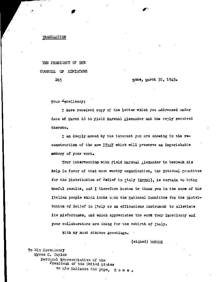 [a474i09.jpg] - Bonomi, Pres. of council of ministers-->Taylor 3/30/45