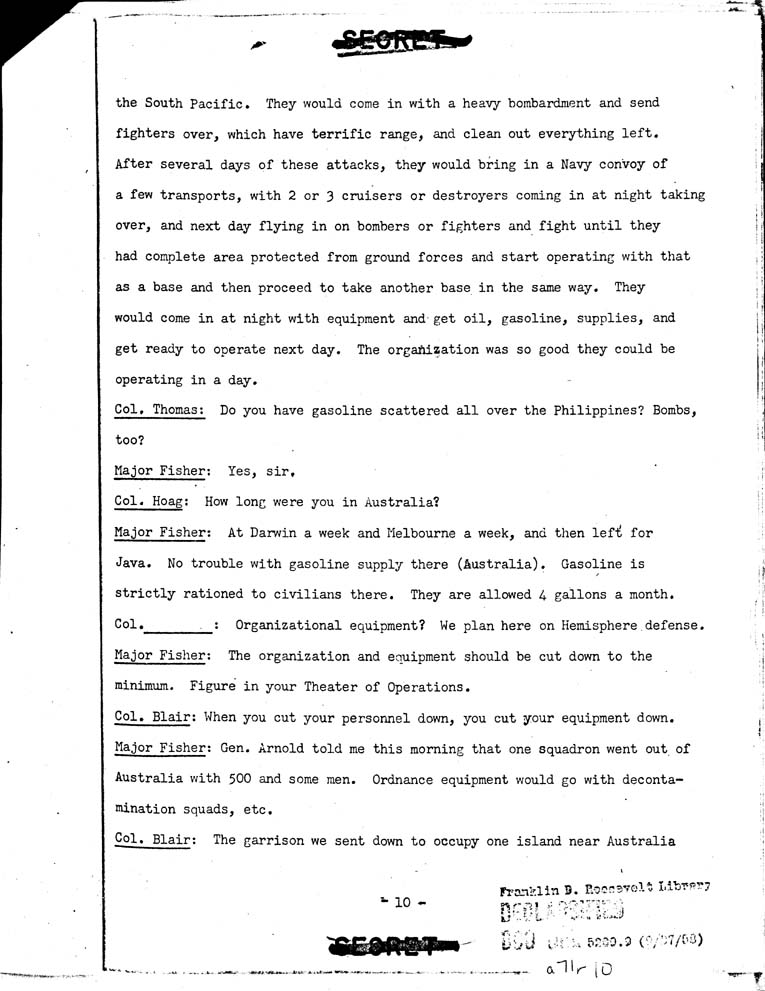 [a71r10.jpg] - Talk Given By Major william P. Fisher (AC) before G-4 Officiers, wdgds. 3/20/42