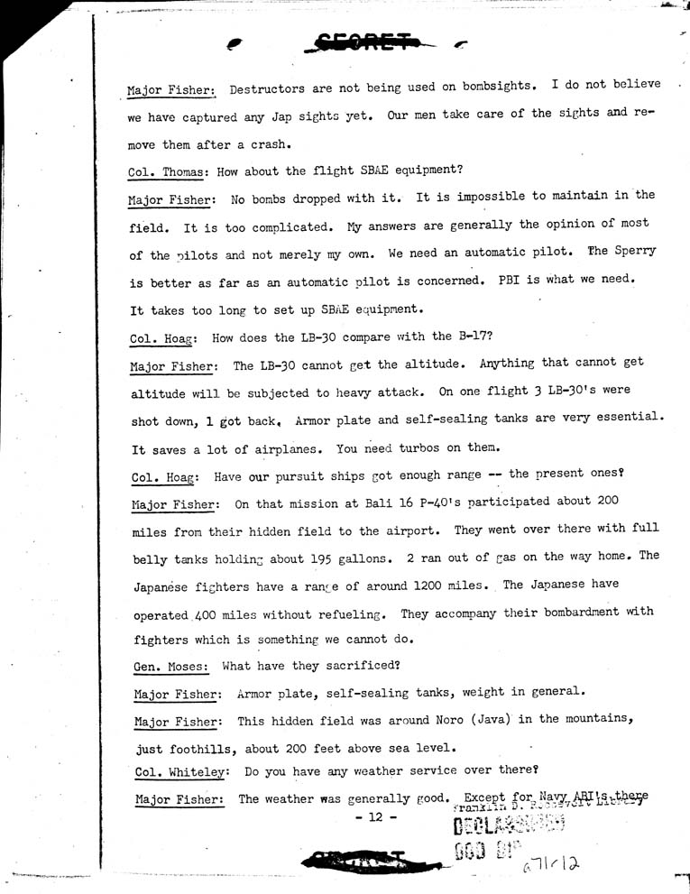 [a71r12.jpg] - Talk Given By Major william P. Fisher (AC) before G-4 Officiers, wdgds. 3/20/42