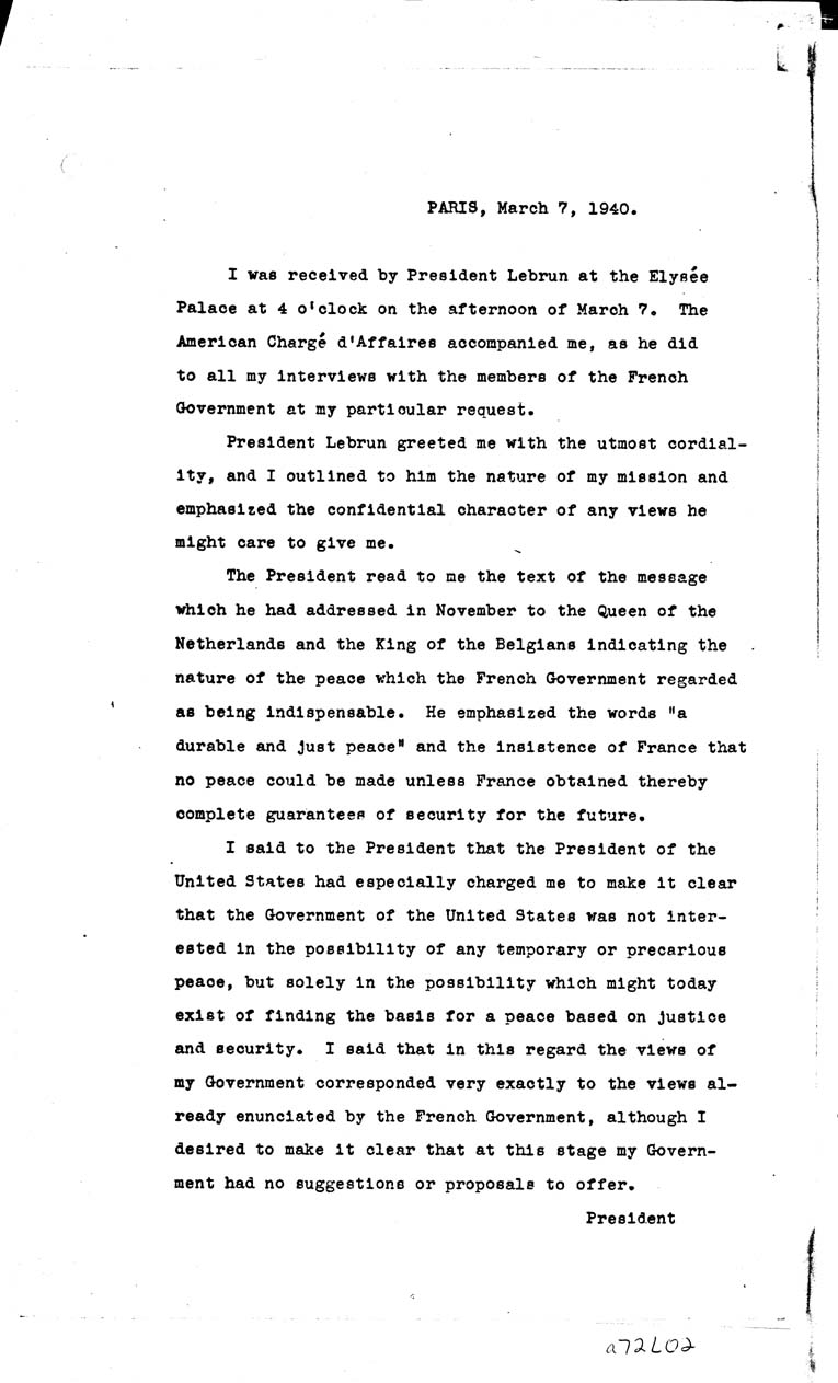 [a72l02.jpg] - A LETTER DATED MARCH 7,1940, PARIS-starting withI was received by precident leburn at the Elysee palace at     PAGE - 2