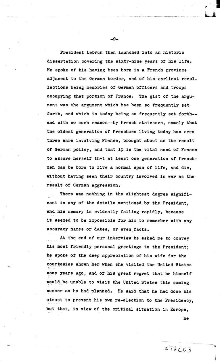 [a72l03.jpg] - A LETTER DATED MARCH 7,1940, PARIS-starting withI was received by precident leburn at the Elysee palace at     PAGE - 3