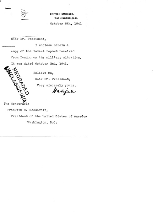 [a324d01.jpg] - Cover letter; Halifax-->FDR 10/6/41