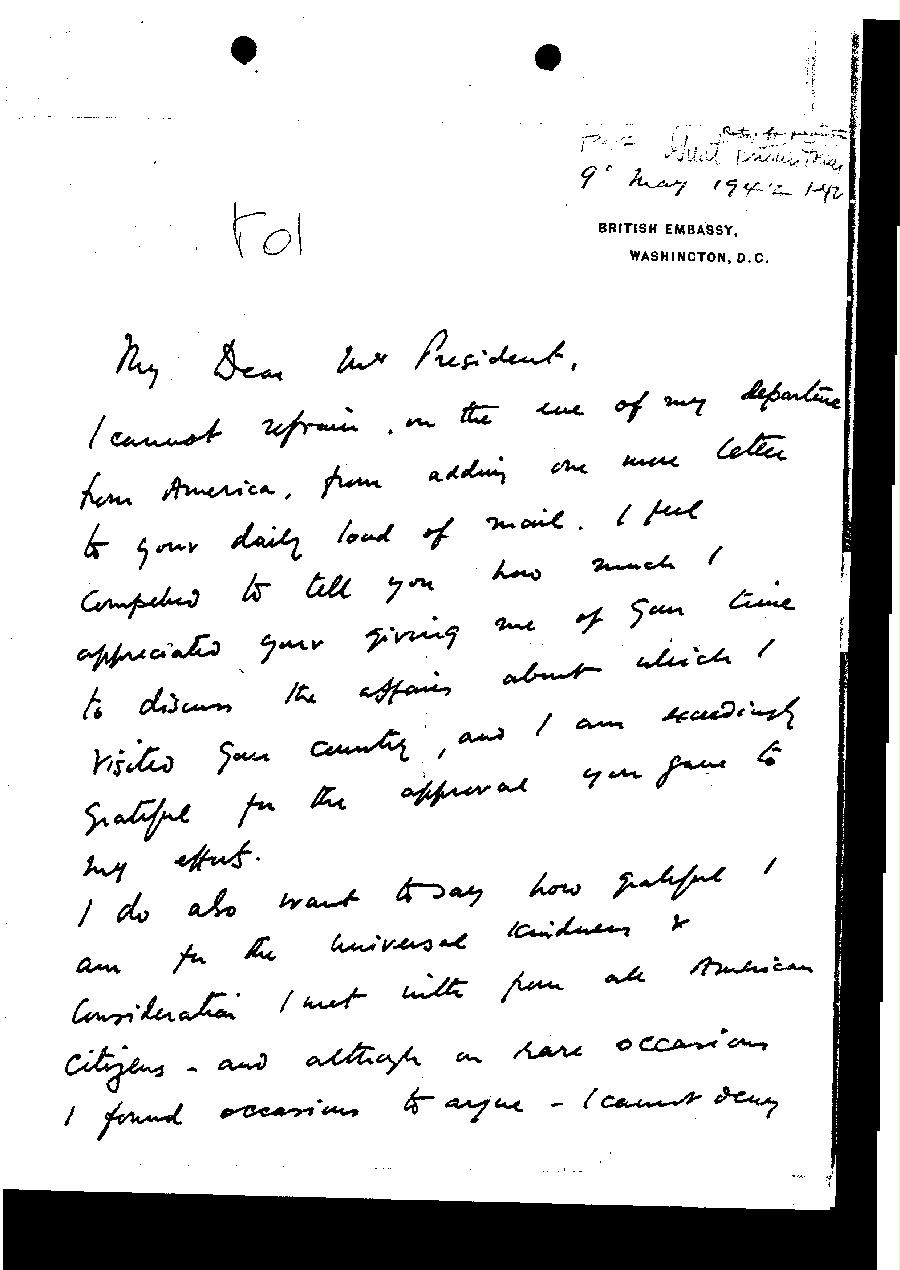 [a327r01.jpg] - David Bowes Lyon --> FDR 5/9/42.