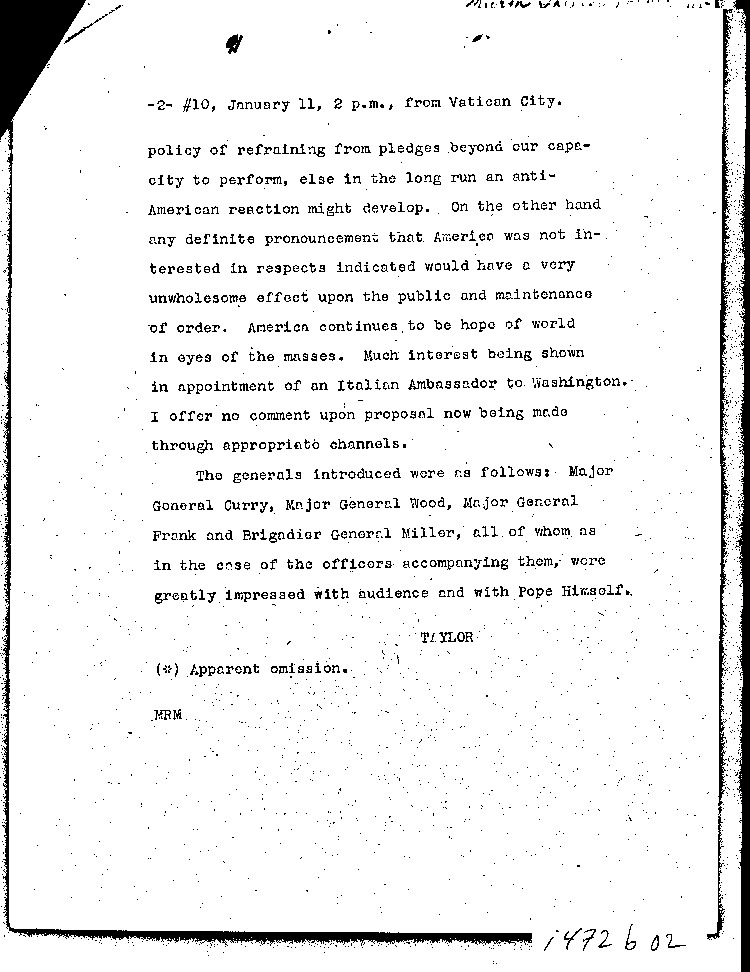 [a472b02.jpg] - telegram from Taylor to FDR and Sec of State 1/11/45