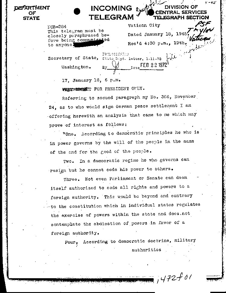 [a472f01.jpg] - Telegram from Taylor to FDR 1/18/45